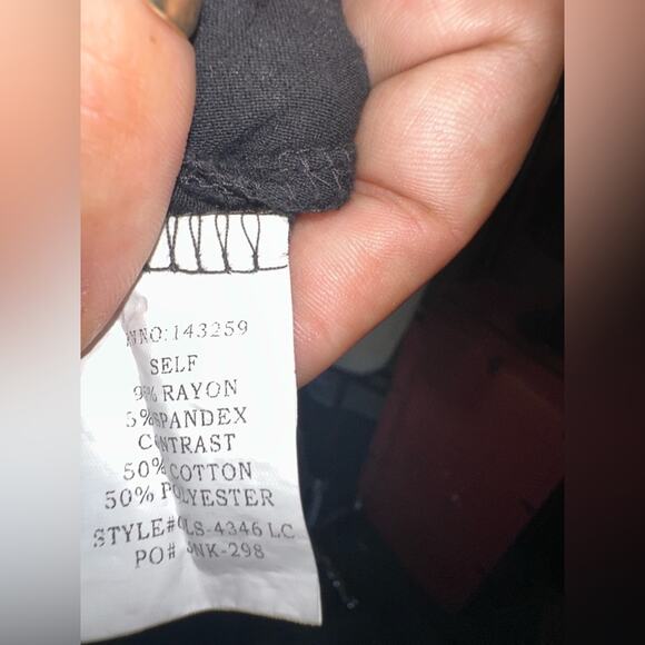 Origami Black Spandex Polyester Cotton Dress Lace Hemline Size Small - Picture 9 of 12